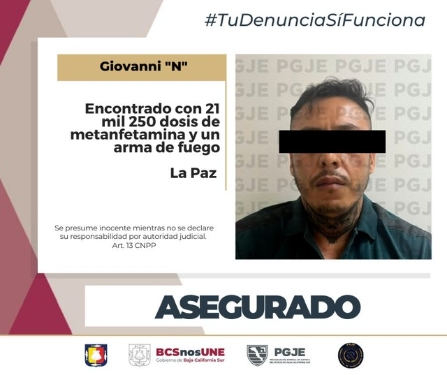 Aseguran a Giovany “N” con 21 mil dosis de metanfetamina en La Paz