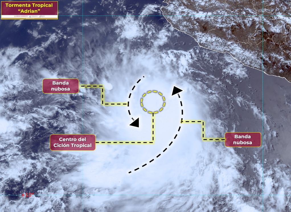 Tormenta tropical“Adrían” evolucionara el próximo viernes a huracán categoría 1